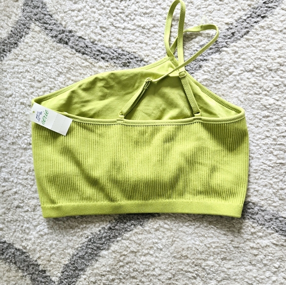 Aerie Ribbed Lime Green Ine Shoulder Crop Sports Bra M - Picture 4 of 4